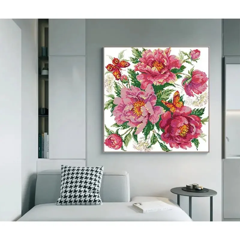 Peony Flower Floral Patterns Stitch Butterfly