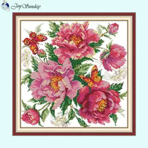 Peony Flower Floral Patterns Stitch Butterfly