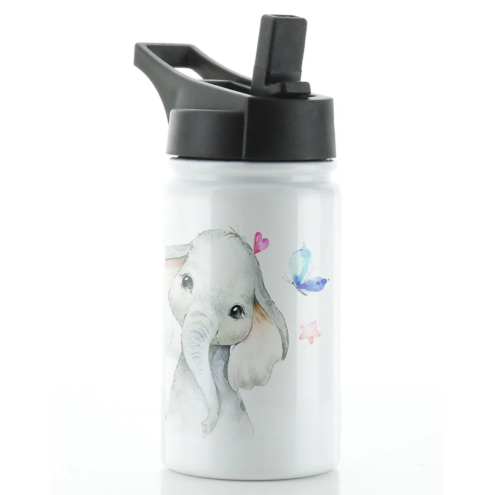 Personalised Elephant Hearts Star and Name White Sports Flask