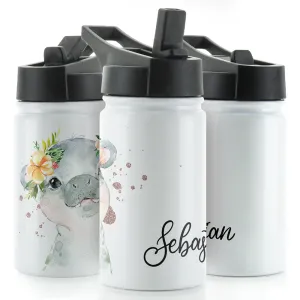 Personalised Hippo Rain Drop and Name White Sports Flask