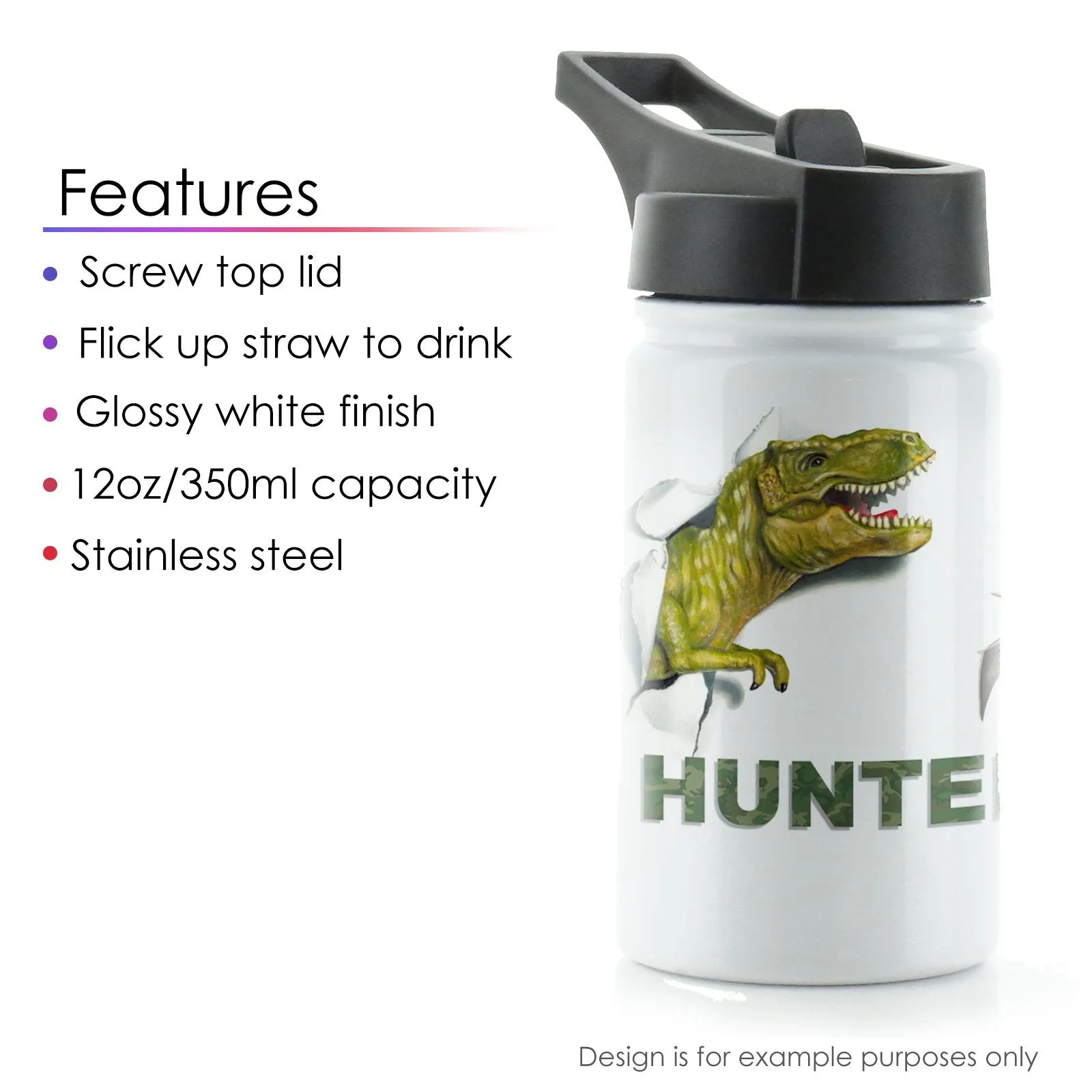 Personalised Wolf Blue Flowers and Name White Sports Flask