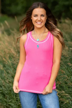 Pink Contrast Stitch Detail Tank