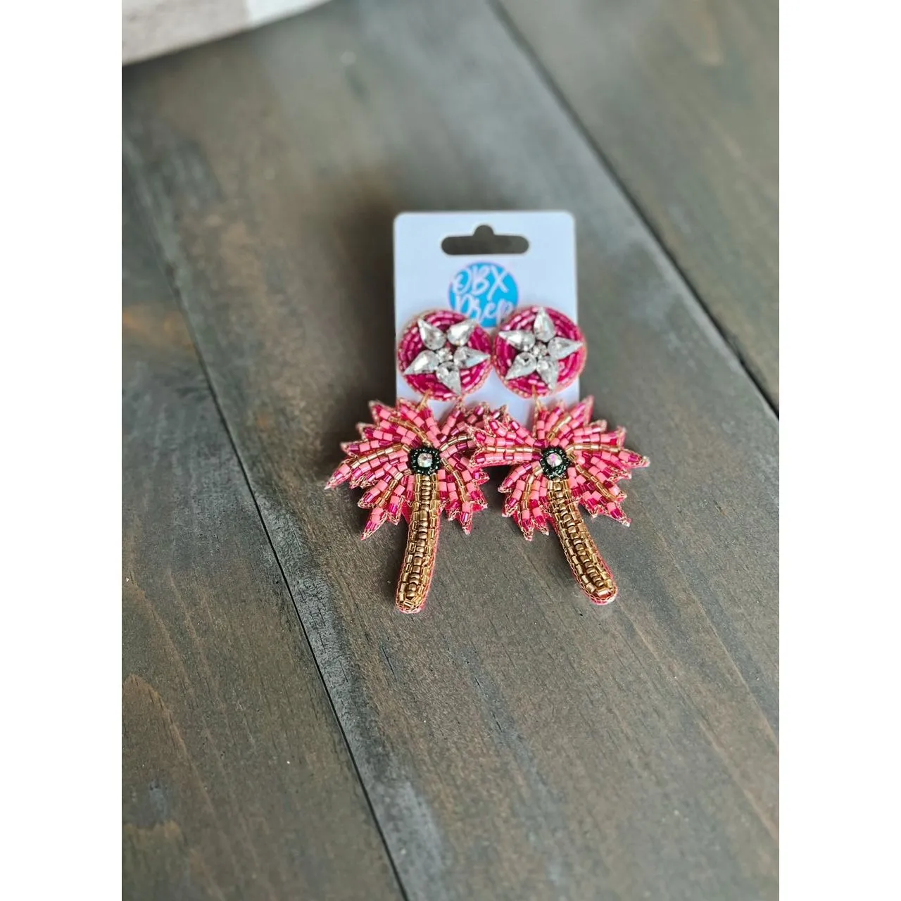 Pink Palm Tree Seed Beaded Dangle Earrings