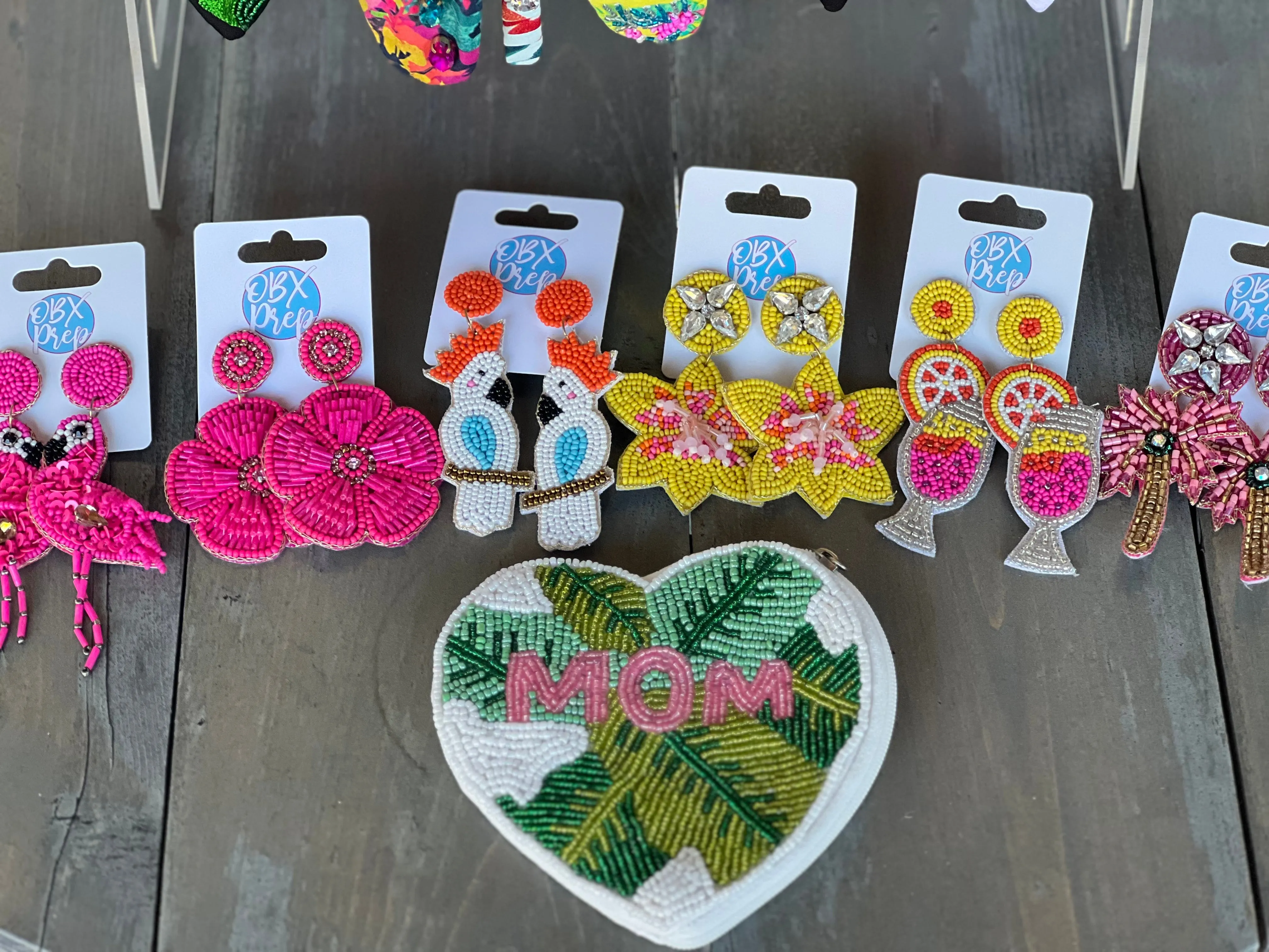 Pink Palm Tree Seed Beaded Dangle Earrings