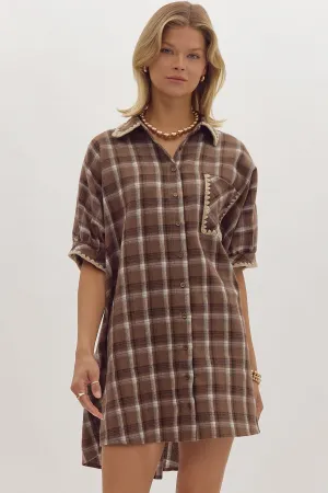 Plaid Short Sleeve Mini Dress {Mocha}