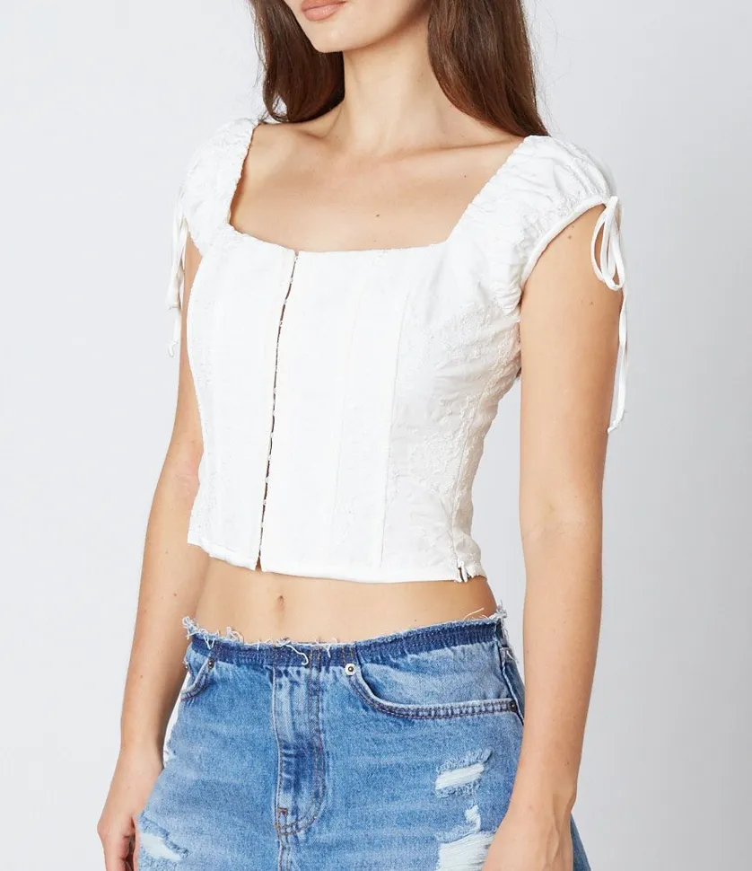 Puff Sleeve Corset Style Square Neck Top