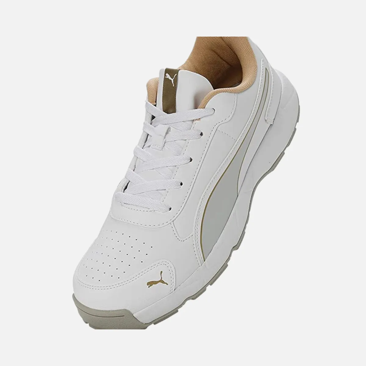 Puma Mens Cricket Classicat Cricket Shoe-Metallic Gold-Silver-White-Team Gold