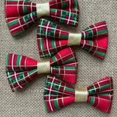 Red, Green & Gold Plaid Cat or Dog Bow (Mini Size)