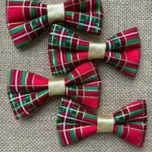 Red, Green & Gold Plaid Cat or Dog Bow (Mini Size)
