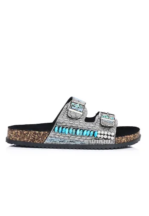 Riley Beaded Two Strap Sandals (Black)
