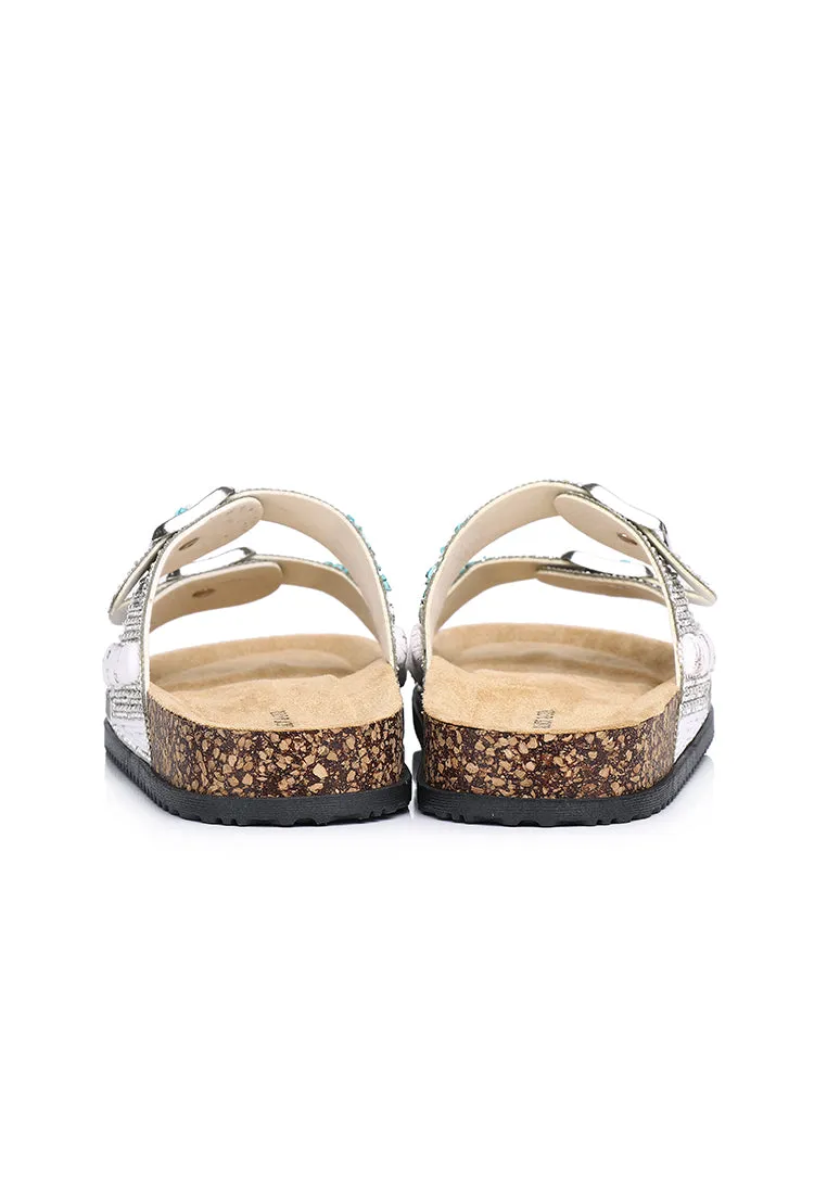 Riley Beaded Two Strap Sandals (Silver)