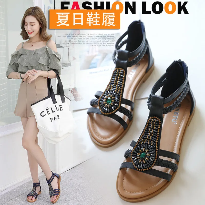 Roman Inspired Strappy Ankle Sandals with Beaded Details