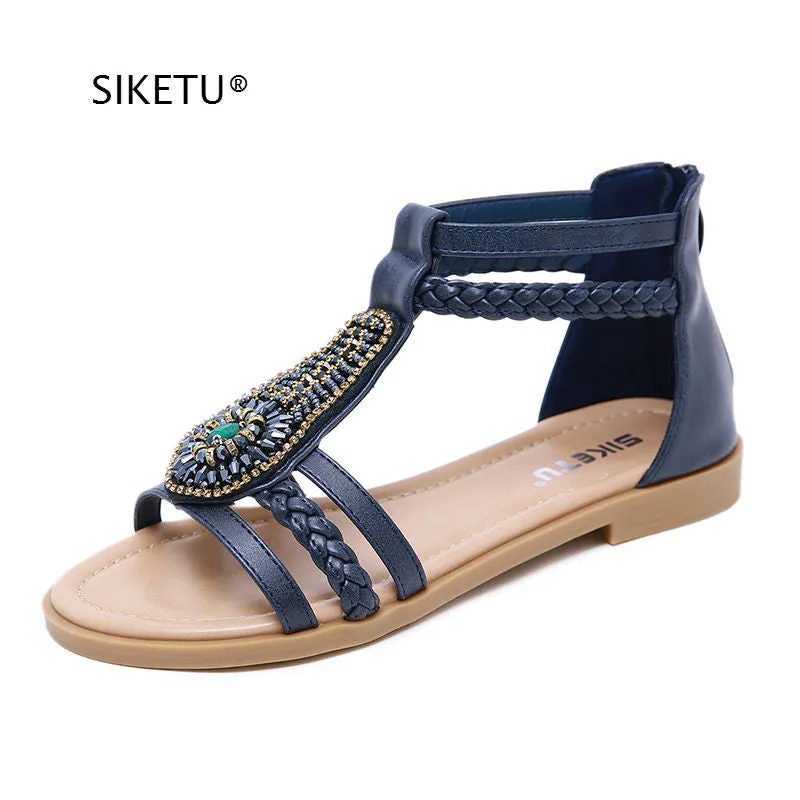 Roman Inspired Strappy Ankle Sandals with Beaded Details