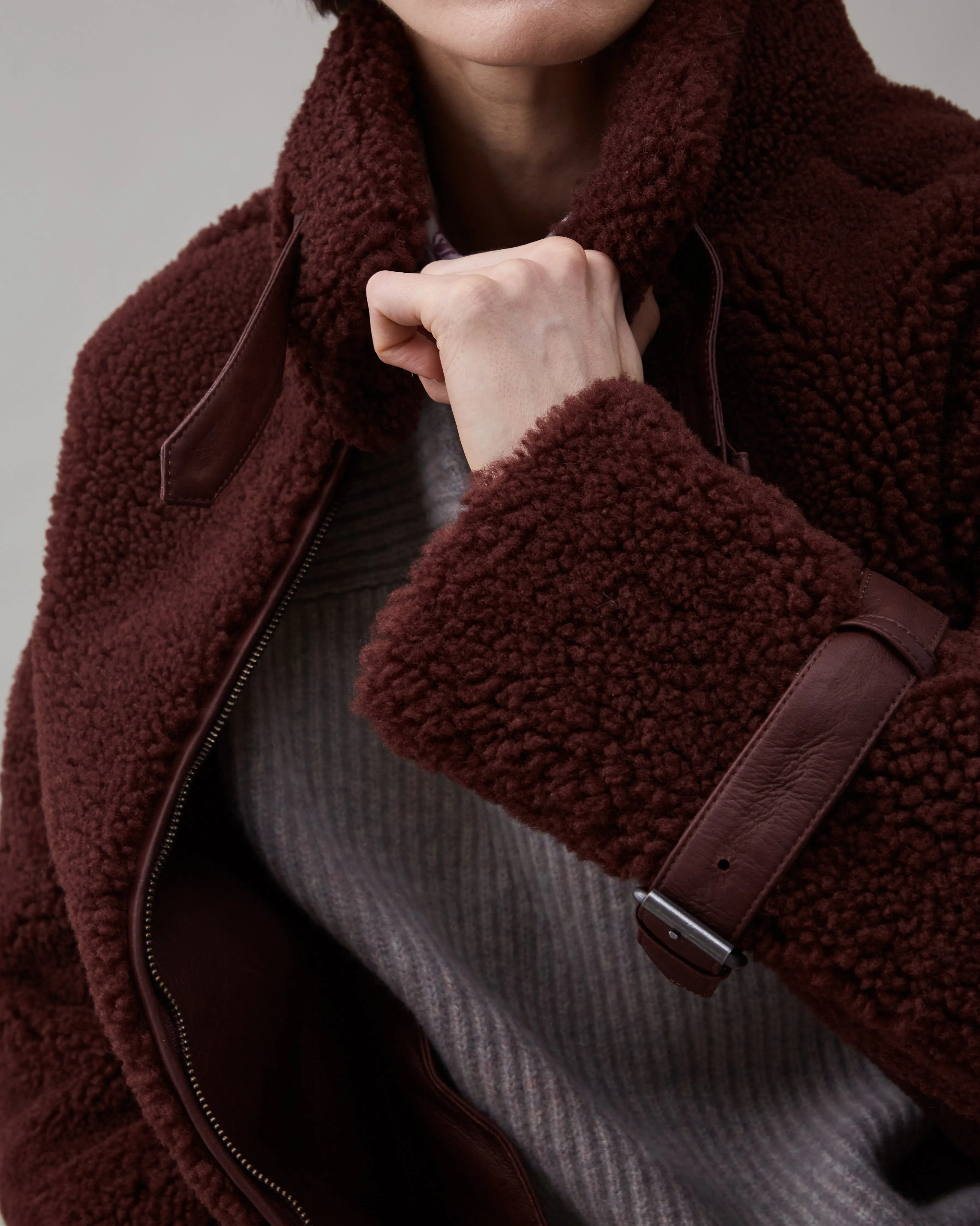 ROSCOE COAT | BURGUNDY SHEARLING
