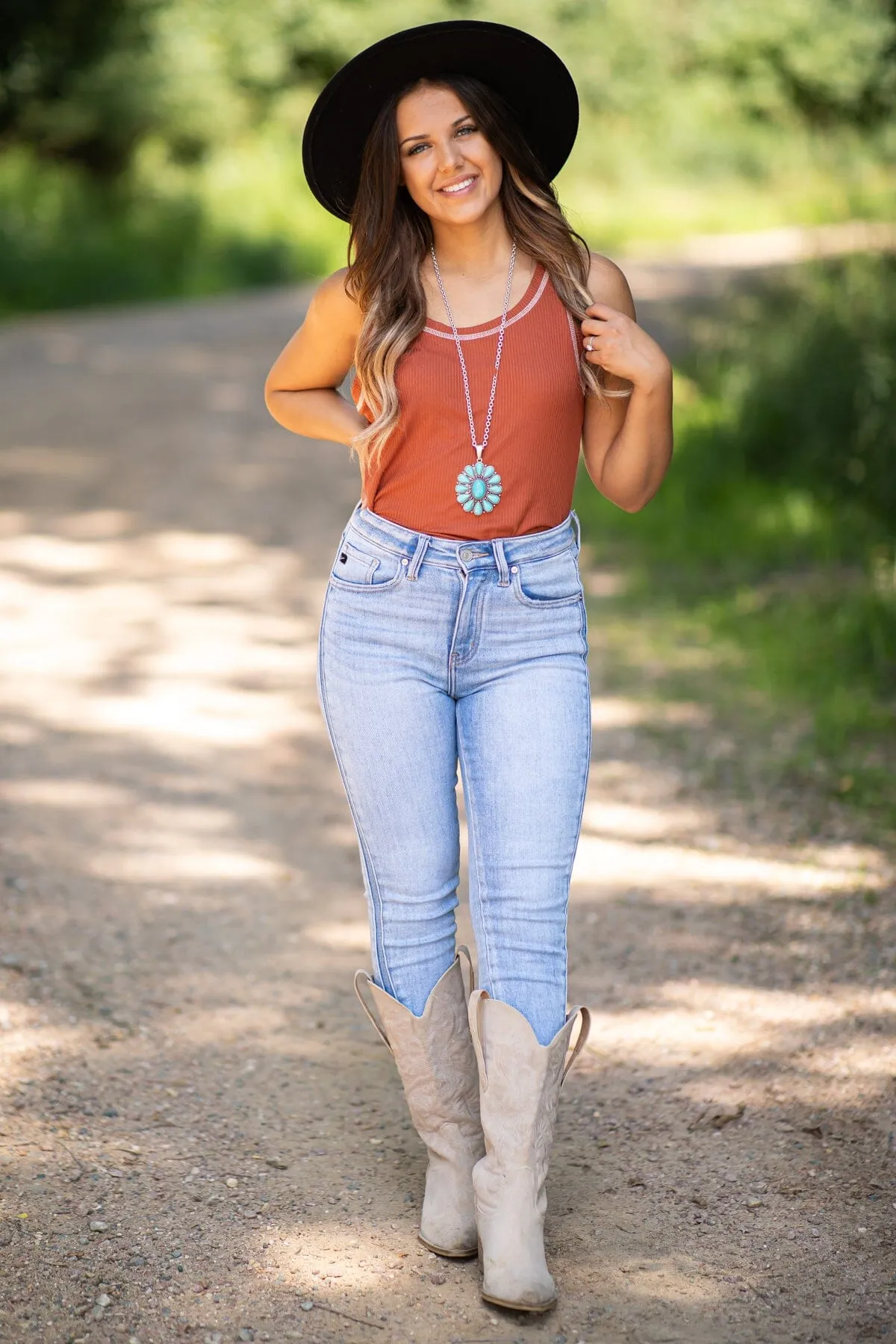 Rust Contrast Stitch Detail Tank