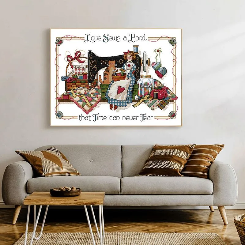 Sewing Machine and Doll DIY Cartoon Pattern x stitch kits