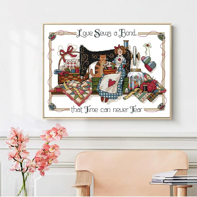 Sewing Machine and Doll DIY Cartoon Pattern x stitch kits