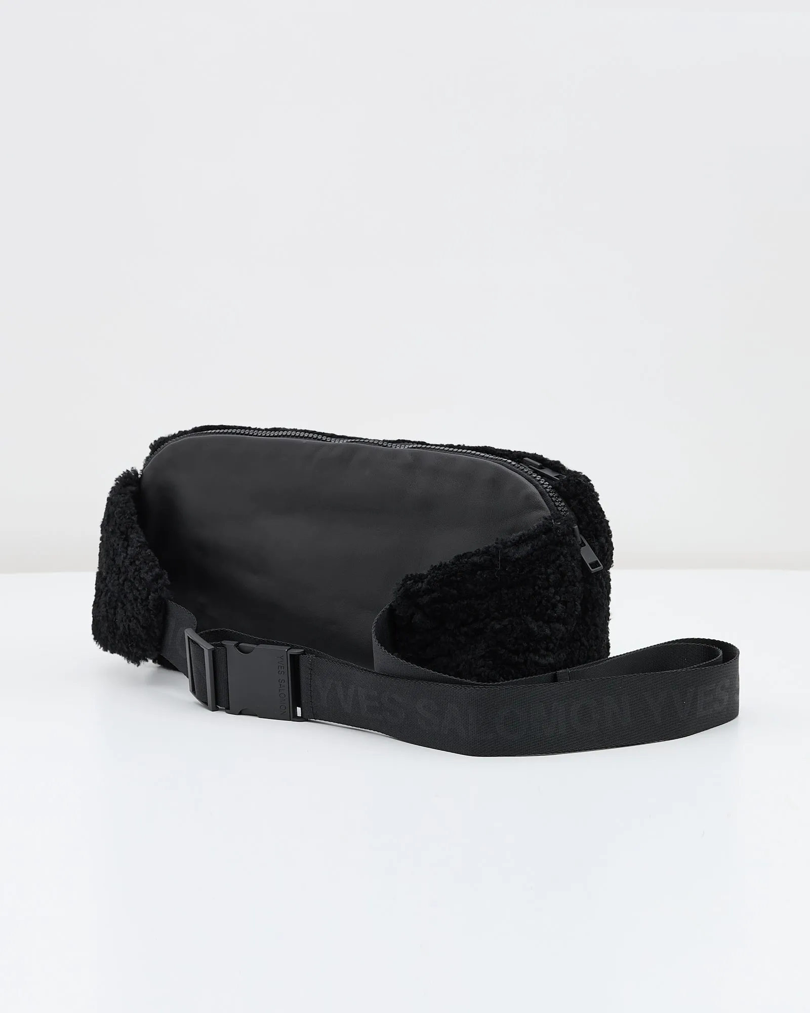 Shearling and leather waist bag