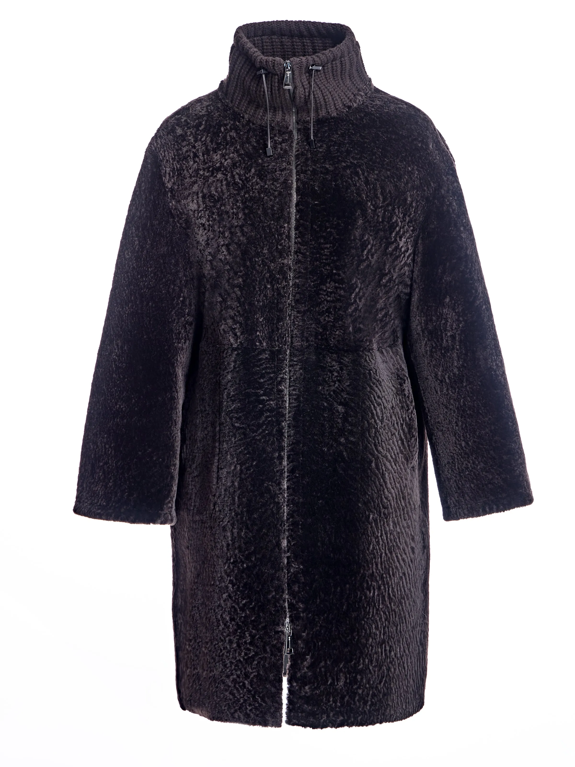 Shearling Lamb Coat with Knit Collar