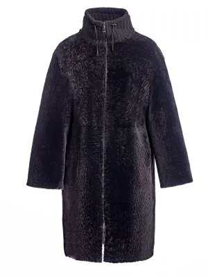 Shearling Lamb Coat with Knit Collar