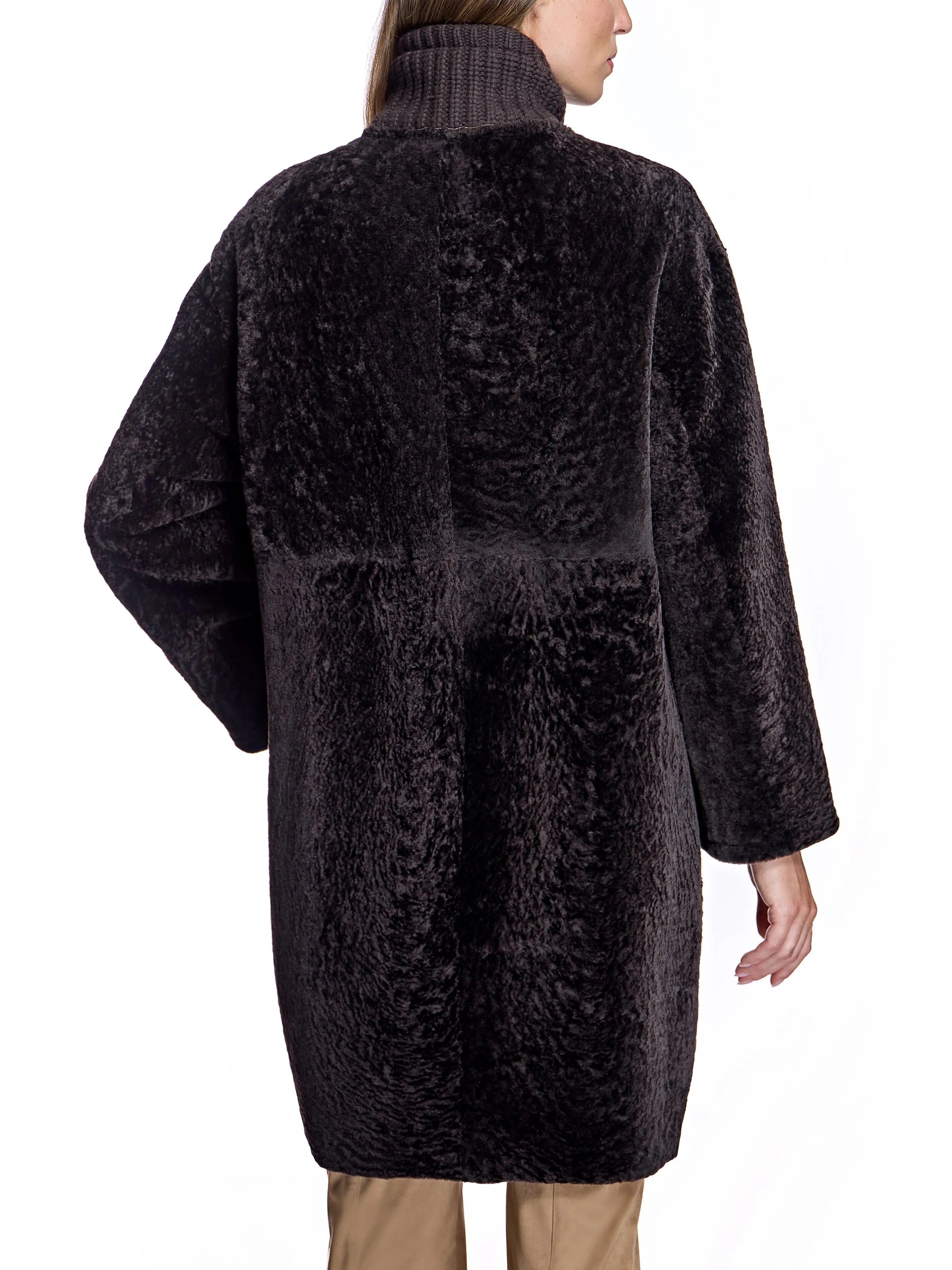 Shearling Lamb Coat with Knit Collar