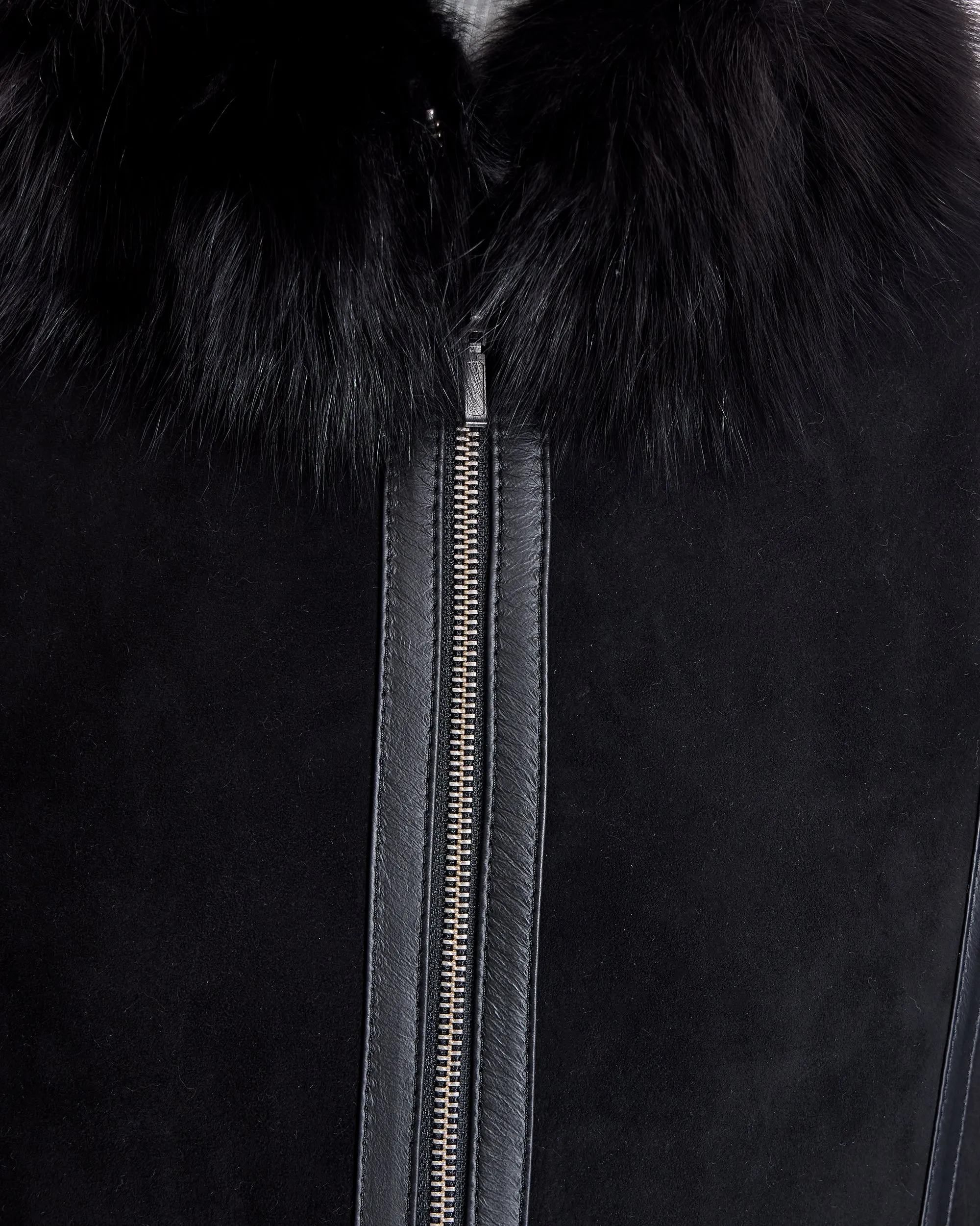 Shearling Lamb Jacket with Fox Stand Collar