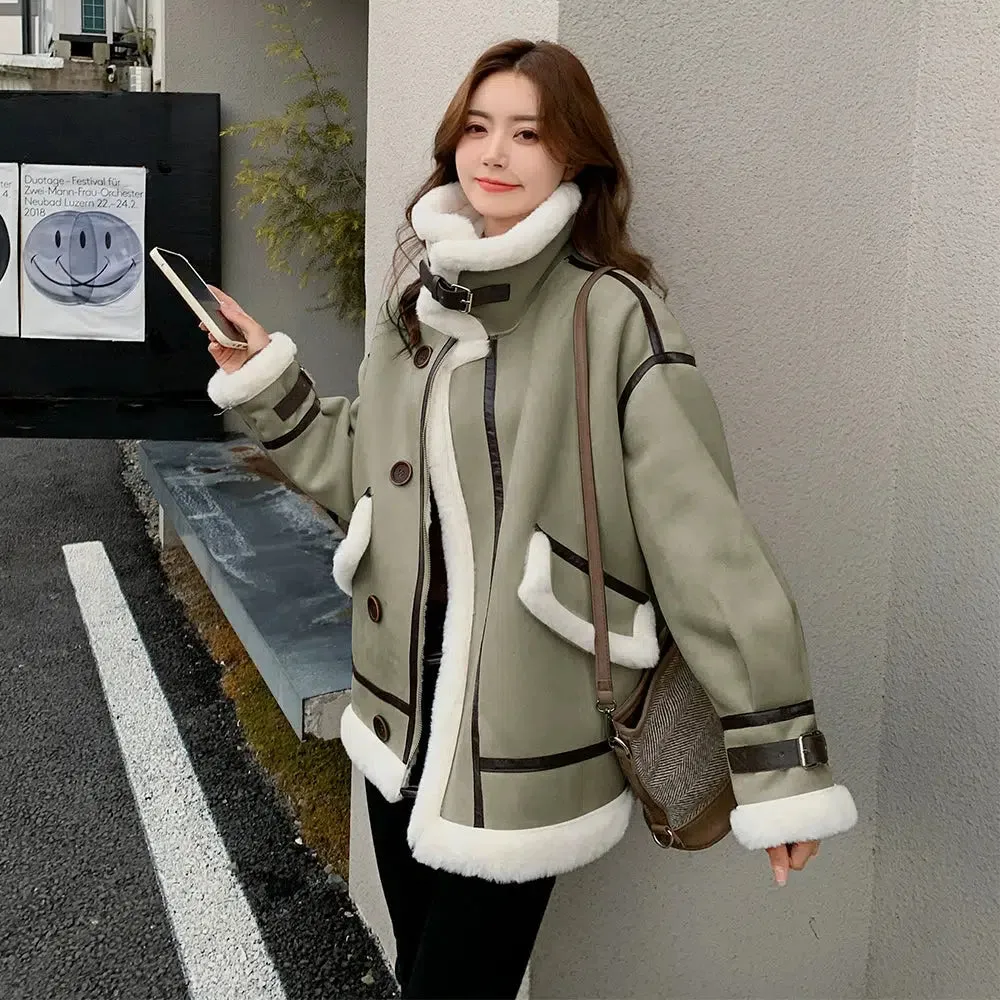 Shearling-Lined Button-Up Coat