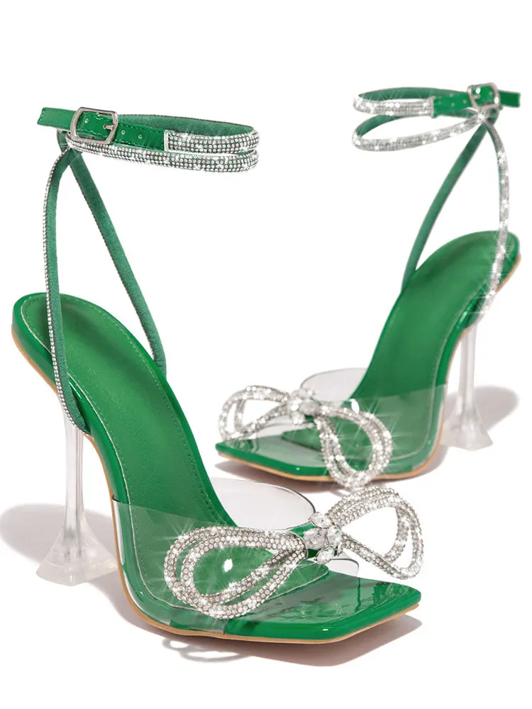 Sparkling Bow Square Toe High Heels