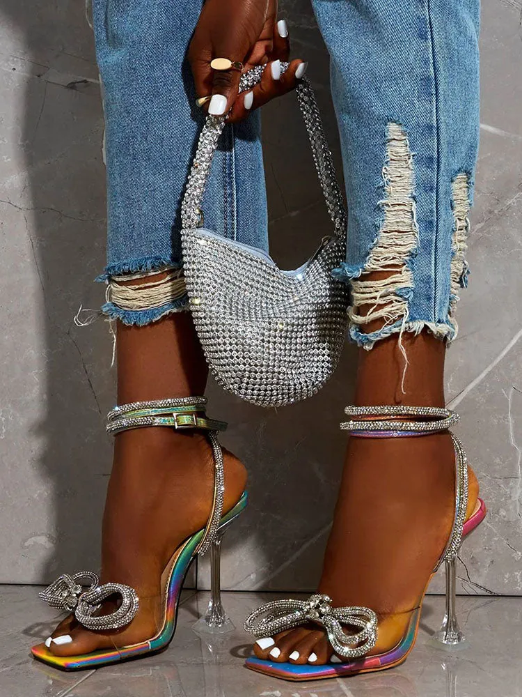 Sparkling Bow Square Toe High Heels