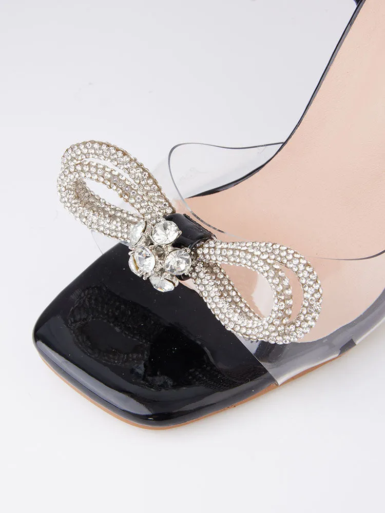 Sparkling Bow Square Toe High Heels