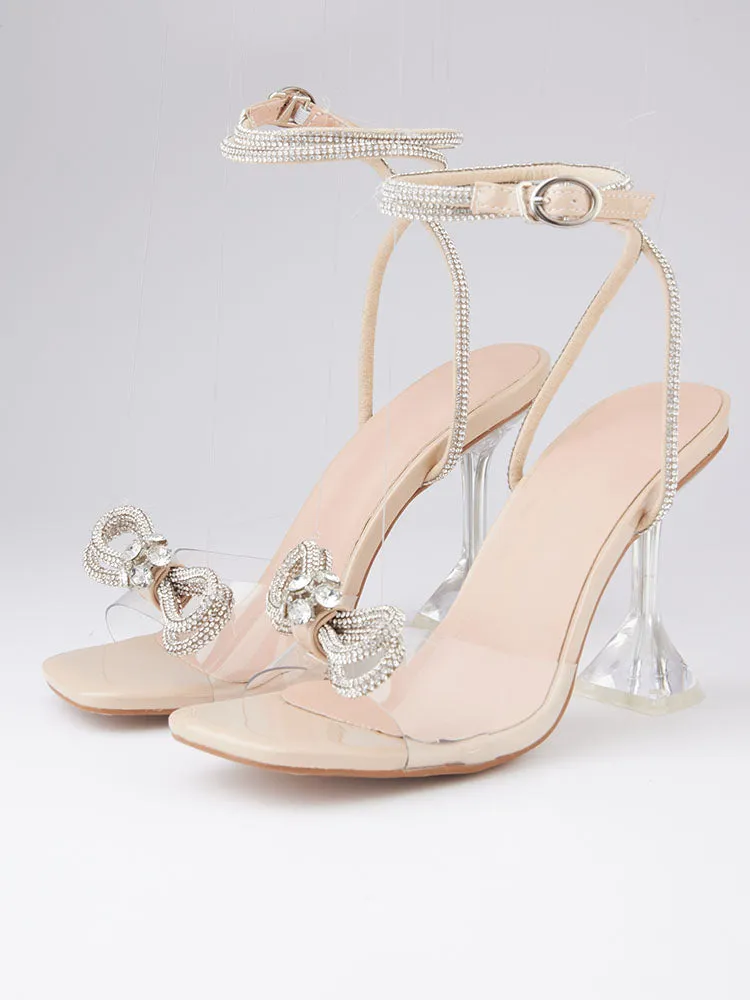 Sparkling Bow Square Toe High Heels