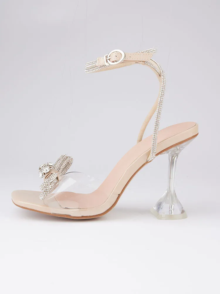Sparkling Bow Square Toe High Heels
