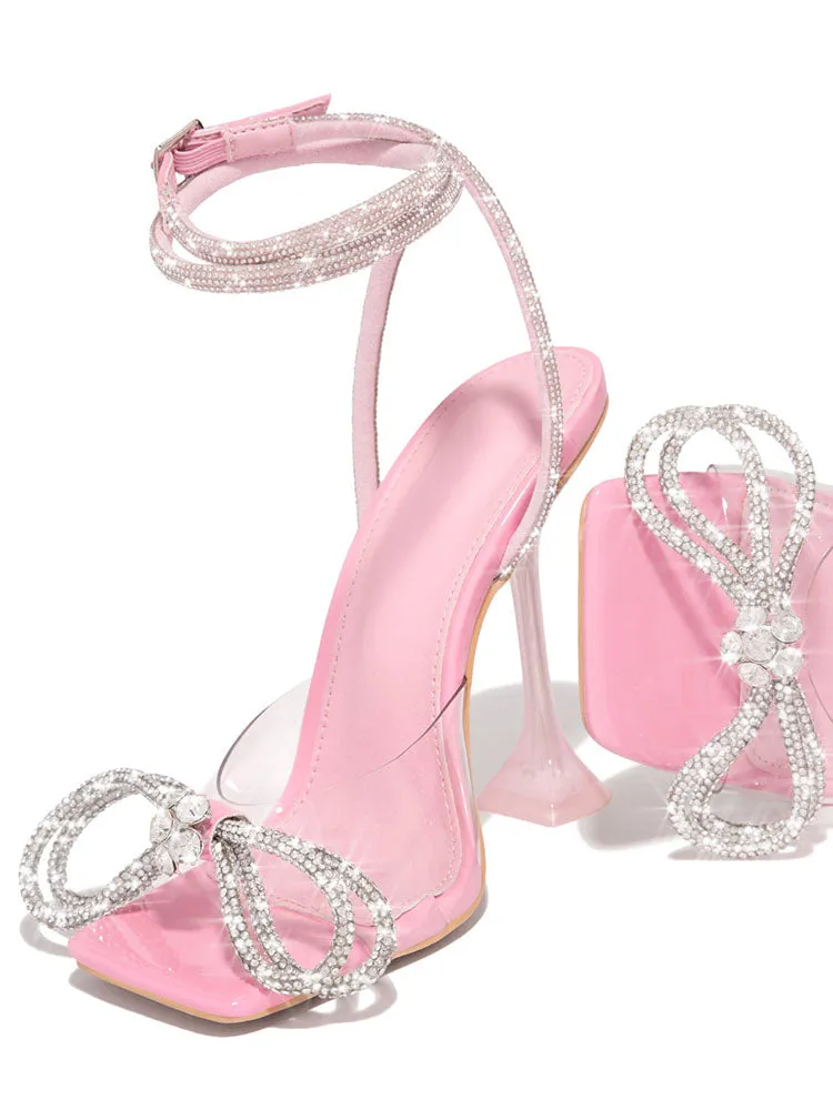 Sparkling Bow Square Toe High Heels