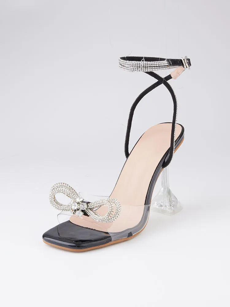Sparkling Bow Square Toe High Heels