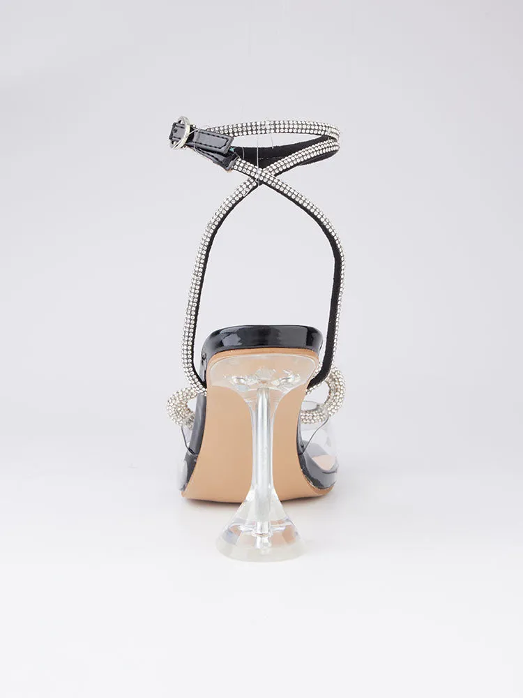 Sparkling Bow Square Toe High Heels