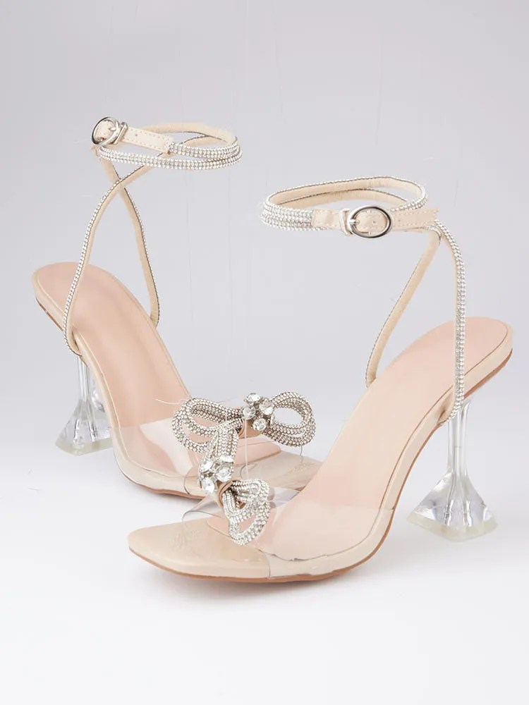 Sparkling Bow Square Toe High Heels