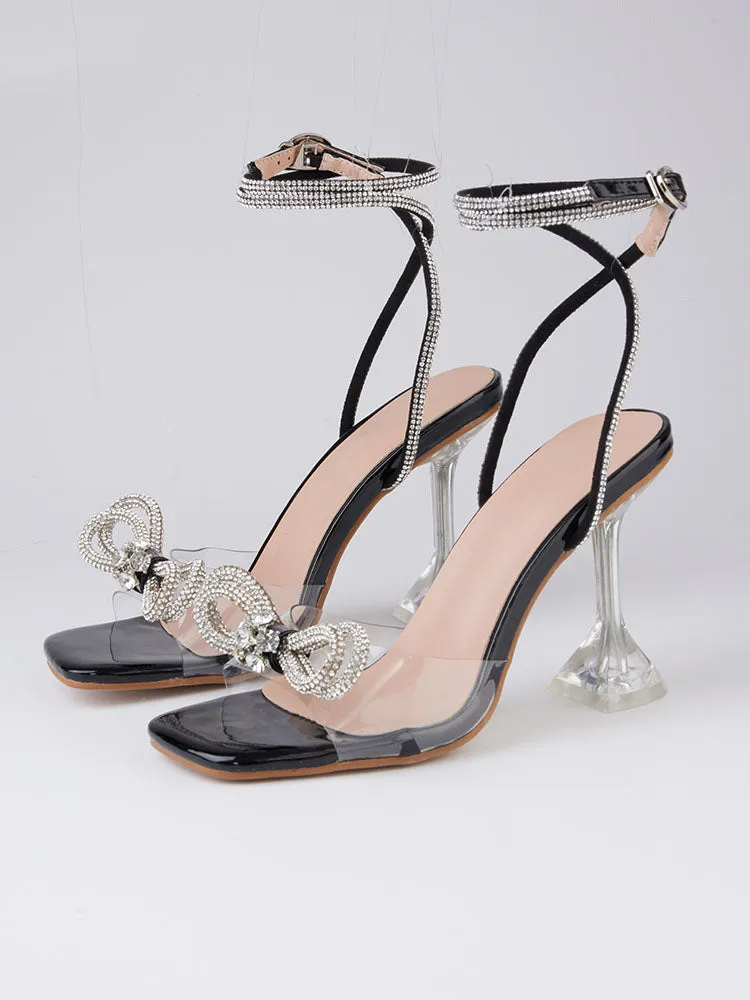 Sparkling Bow Square Toe High Heels