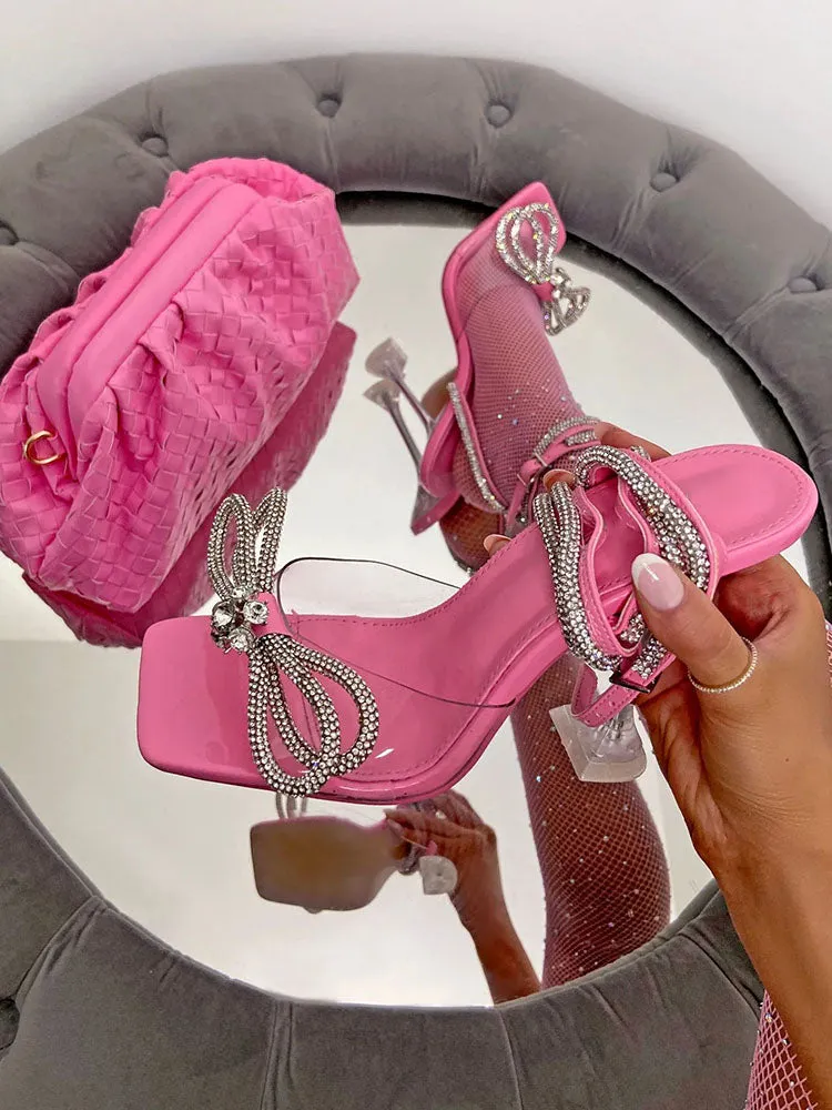 Sparkling Bow Square Toe High Heels