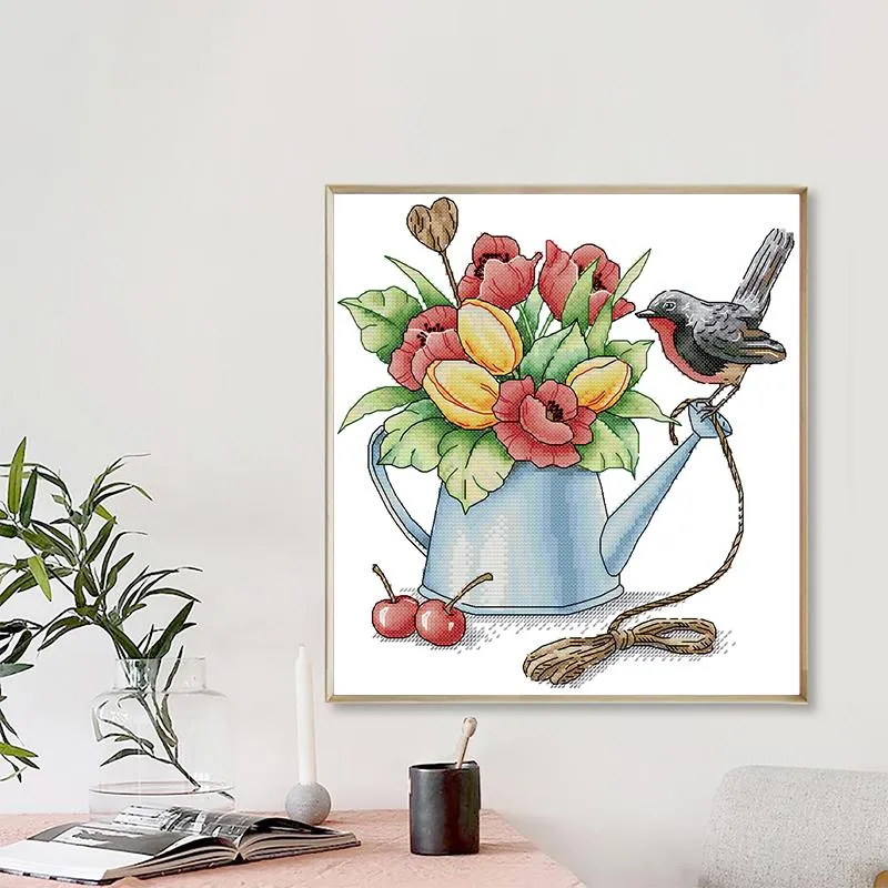 Spring Bouquet DIY Watering Flower Bird Cross Stitch