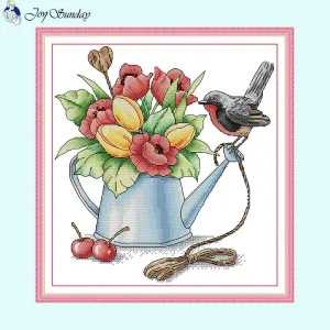 Spring Bouquet DIY Watering Flower Bird Cross Stitch