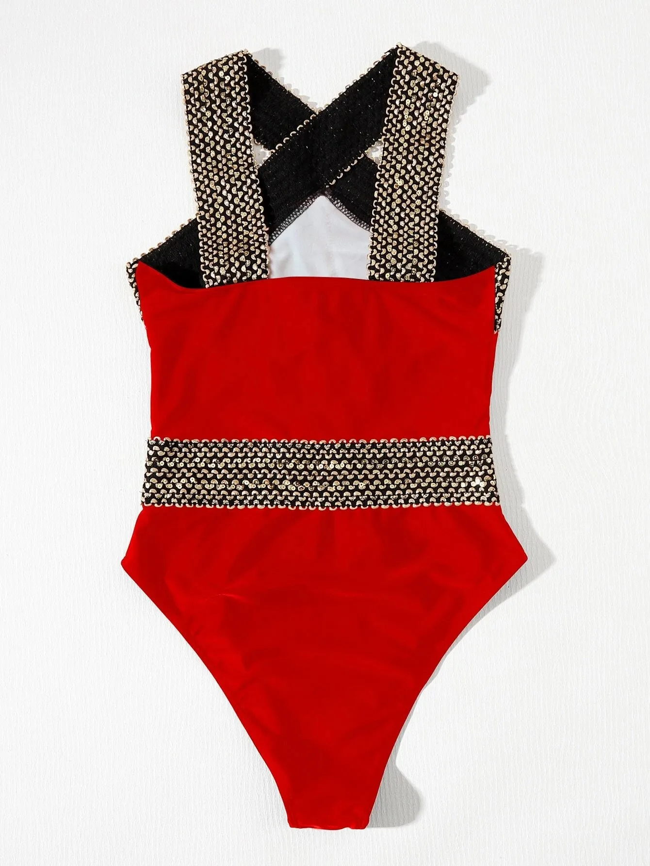 Stitch Detail Cross One Piece Swimsuit