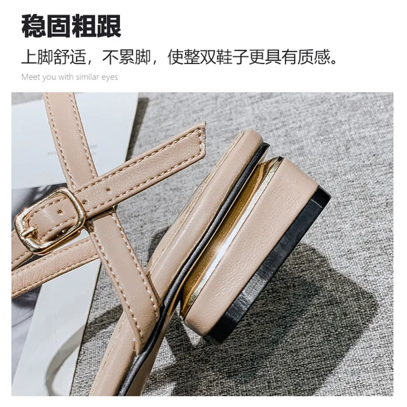 Summer Low Heel Sandals Strap Design Princess Girl Shoes Large Size Black Outer Wear Slippers Free Shipping