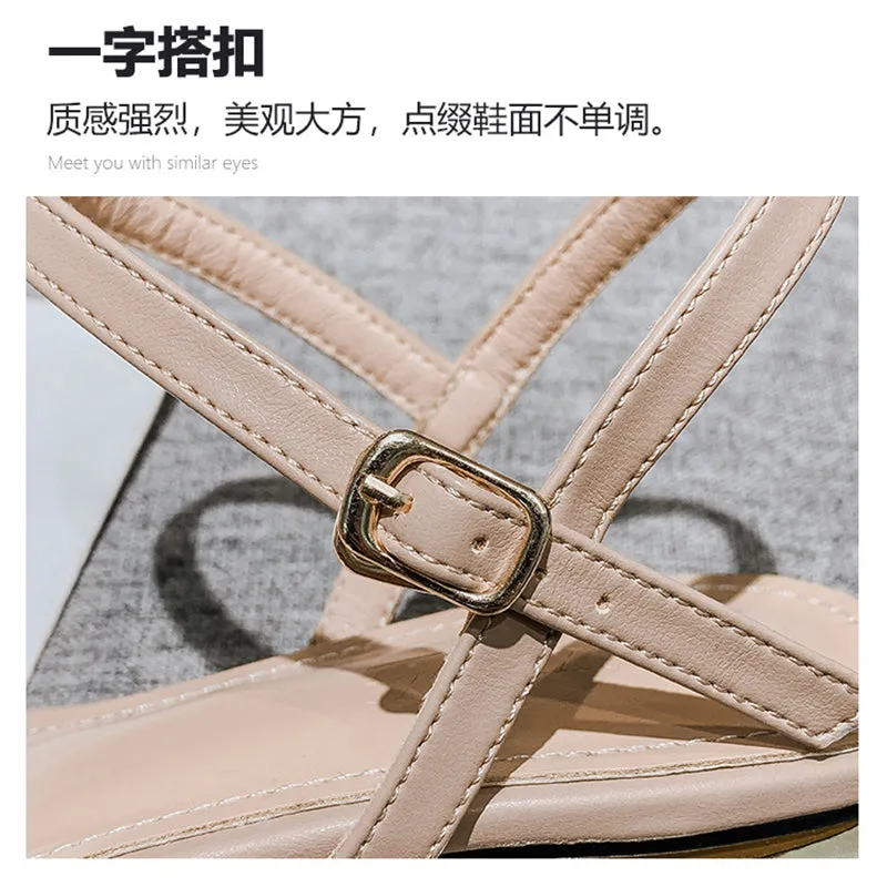 Summer Low Heel Sandals Strap Design Princess Girl Shoes Large Size Black Outer Wear Slippers Free Shipping