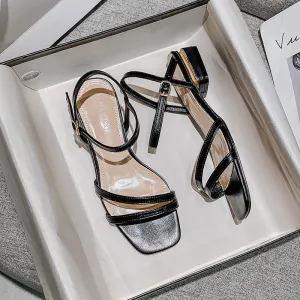 Summer Low Heel Sandals Strap Design Princess Girl Shoes Large Size Black Outer Wear Slippers Free Shipping