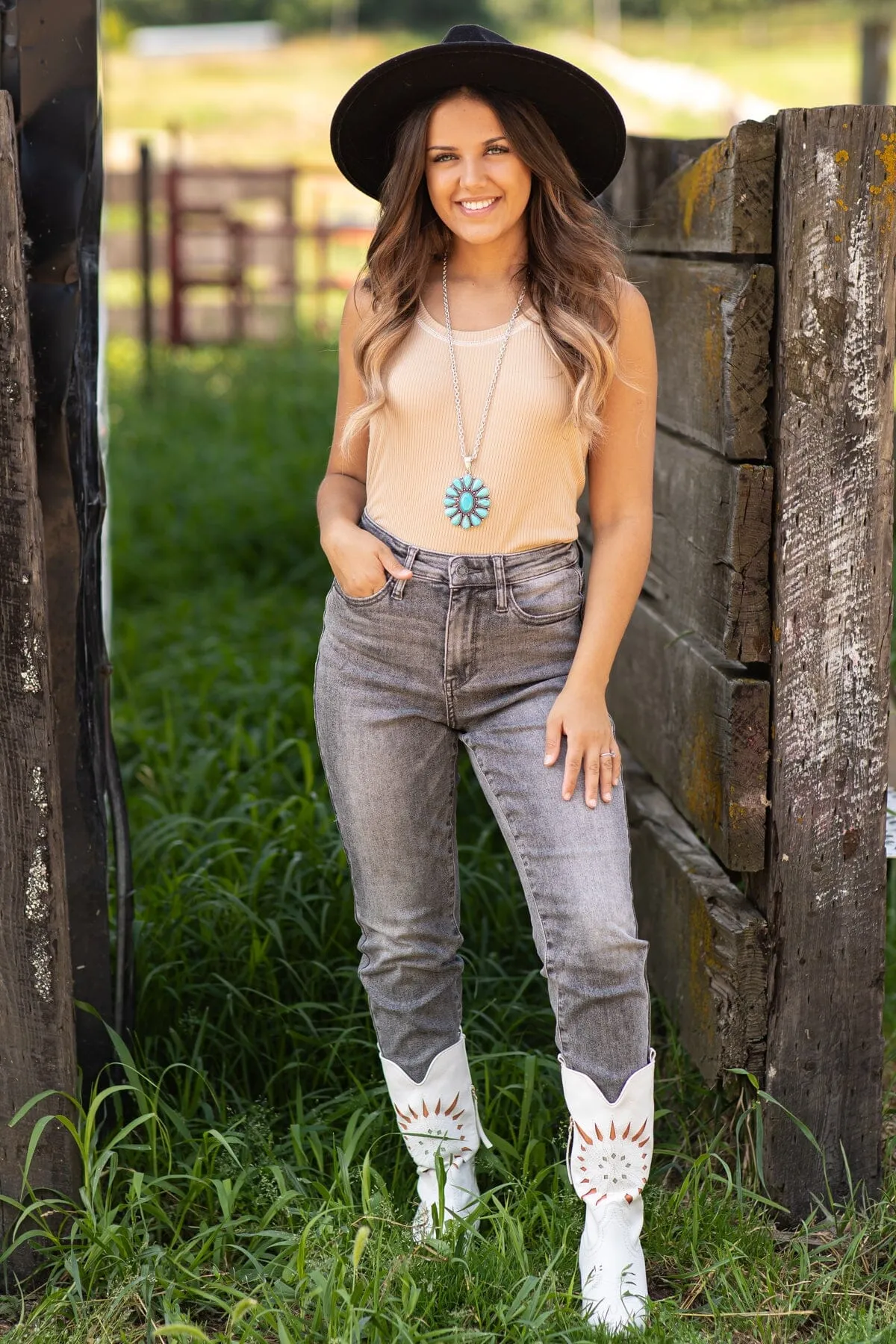 Tan Contrast Stitch Detail Tank