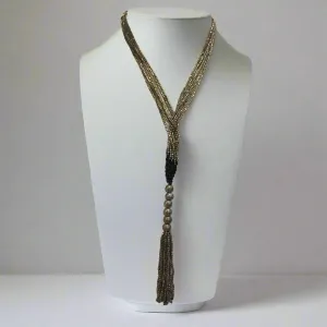TM. Pewter Full Beaded Tassel Necklace