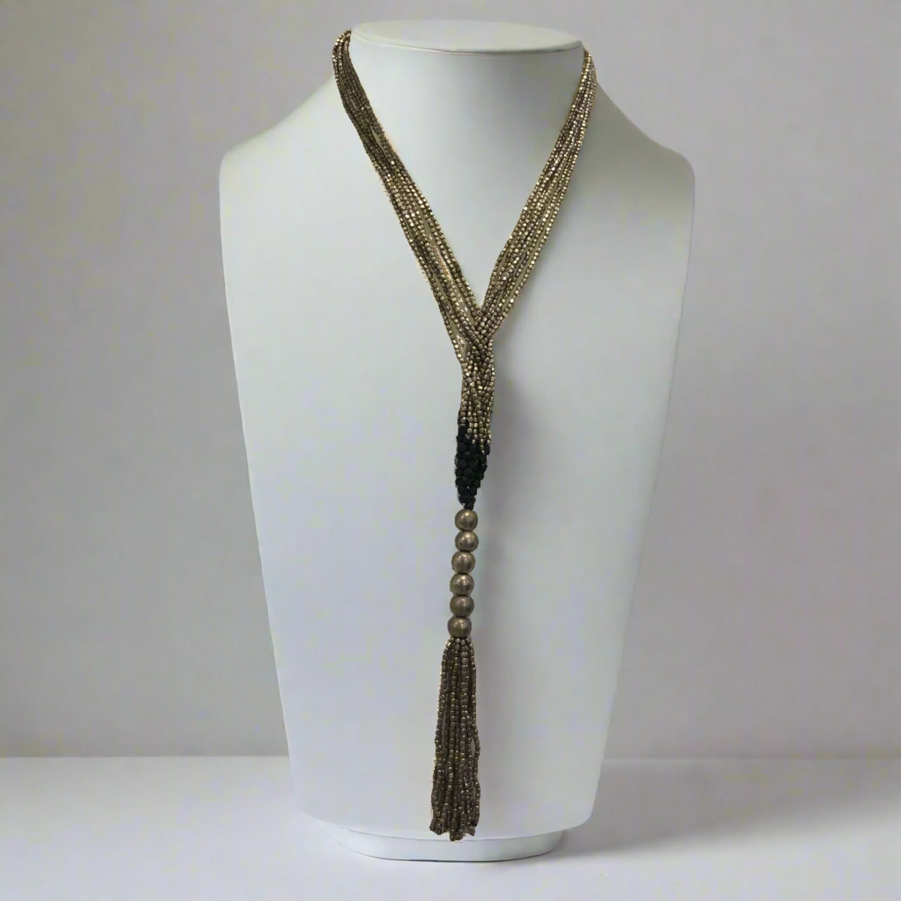 TM. Pewter Full Beaded Tassel Necklace
