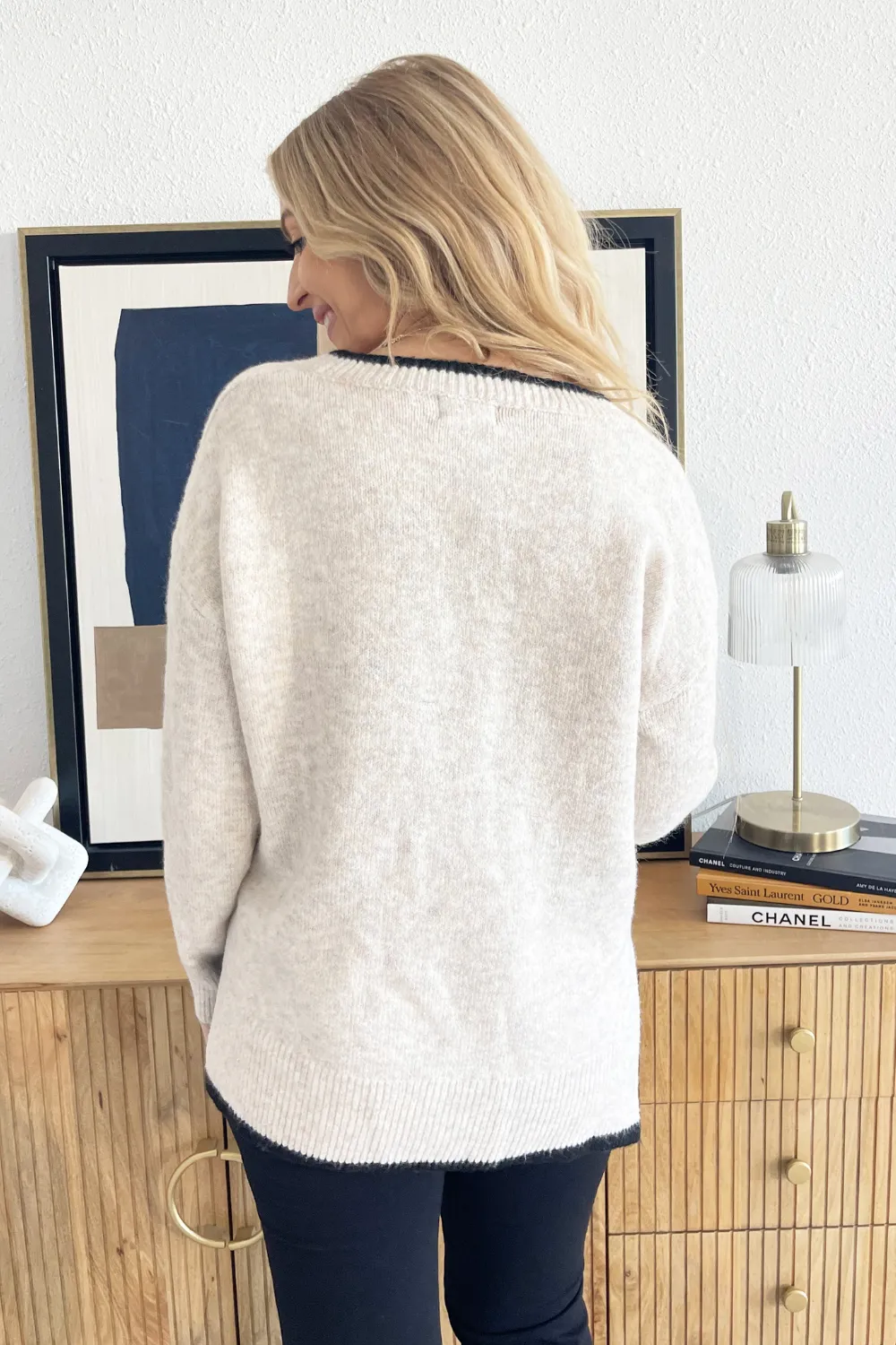 Top Stitch Detail V-Neck Sweater