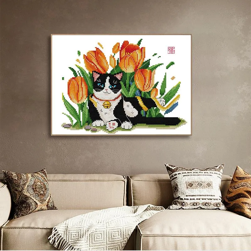 Tulips and Cat Joy Sunday Cross Stitch Kits