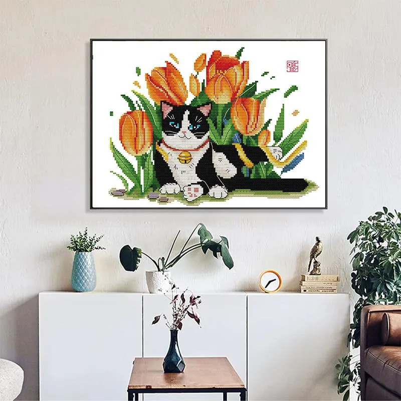 Tulips and Cat Joy Sunday Cross Stitch Kits